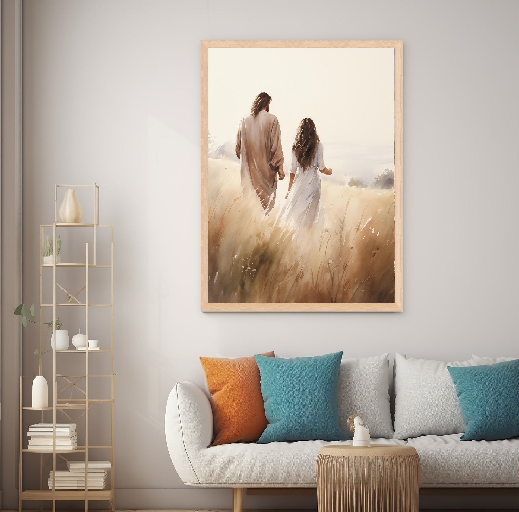 Jesus Walking With A Woman Poster, Jesus Christ Poster, Jesus with Woman, Bible Art Poster